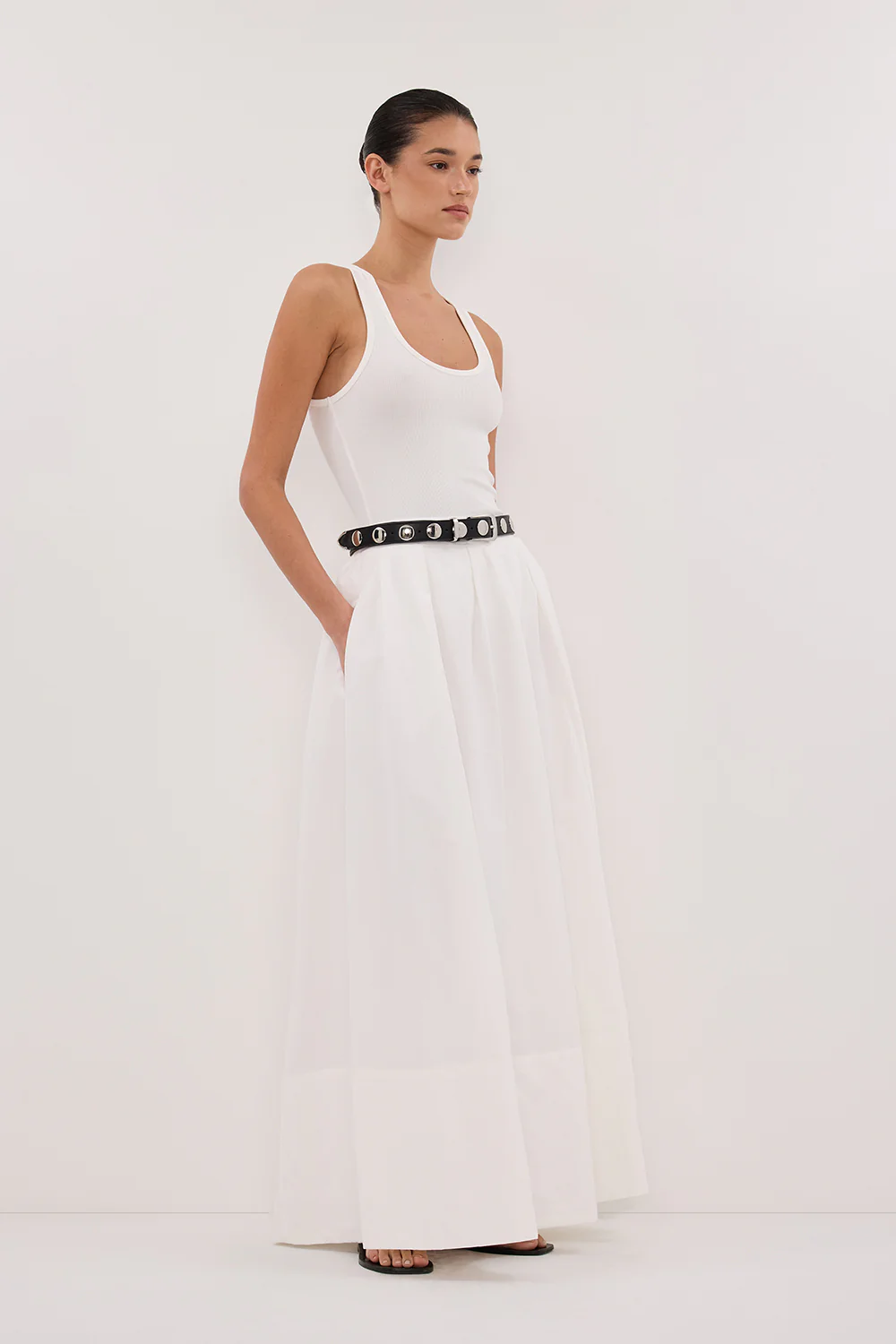 CONAGH WHITE POPLIN MIDI SKIRT - Yukikoi