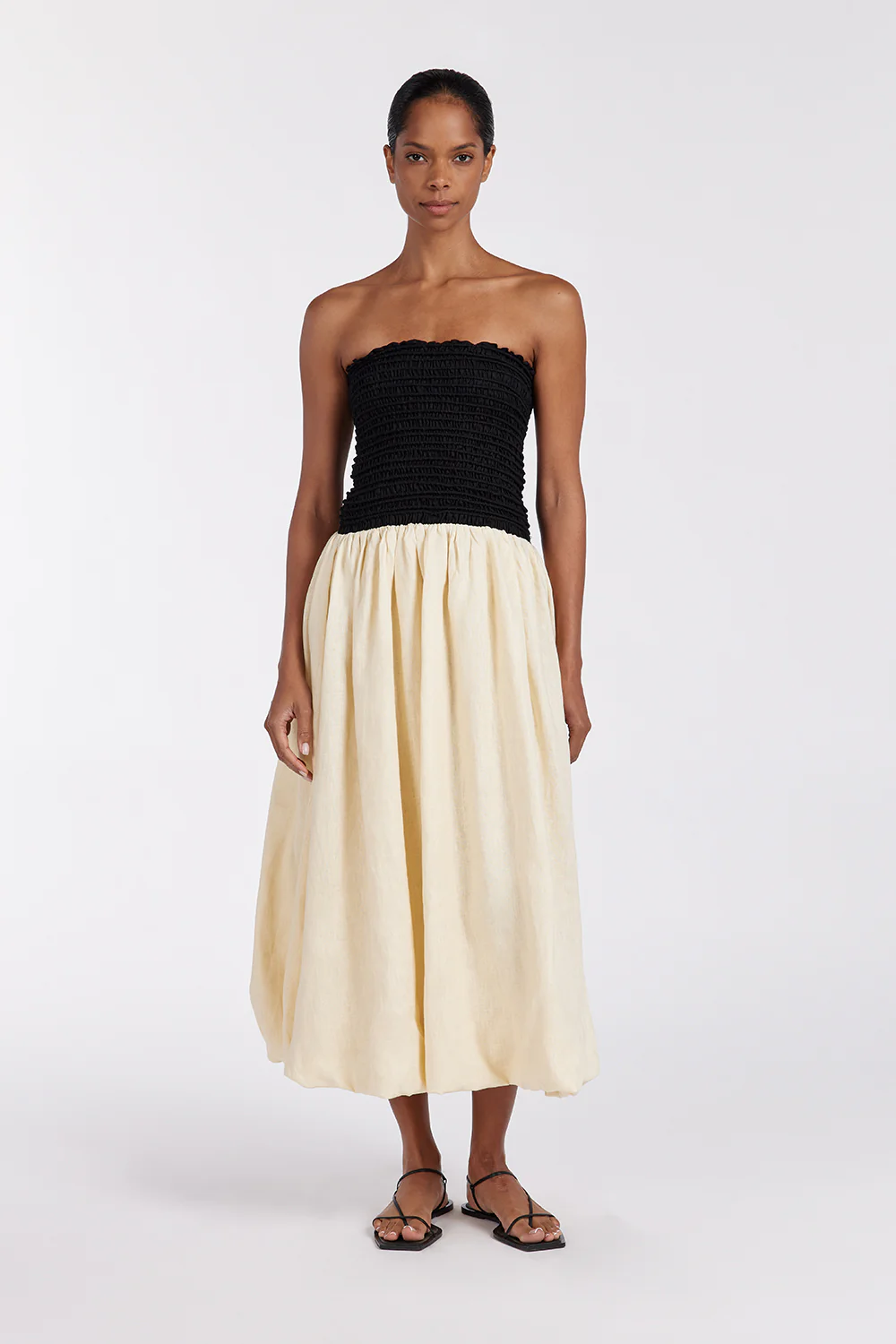 LEN BLACK STRAPLESS MIDI DRESS - Yukikoi