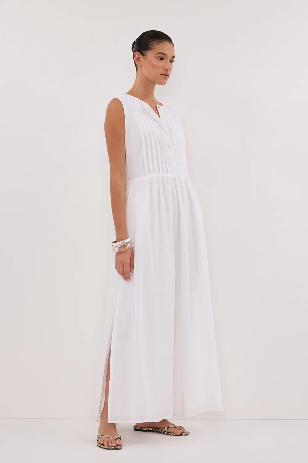 LARS WHITE PINTUCK LINEN MIDI DRESS - Yukikoi