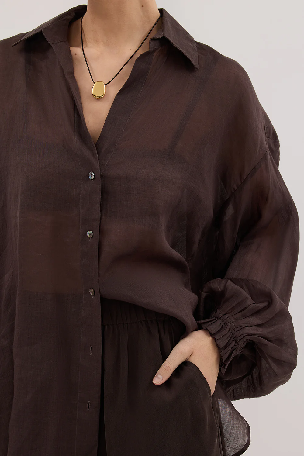 MILLER DARK CHOC RAMIE LONG SLEEVE SHIRT - Yukikoi