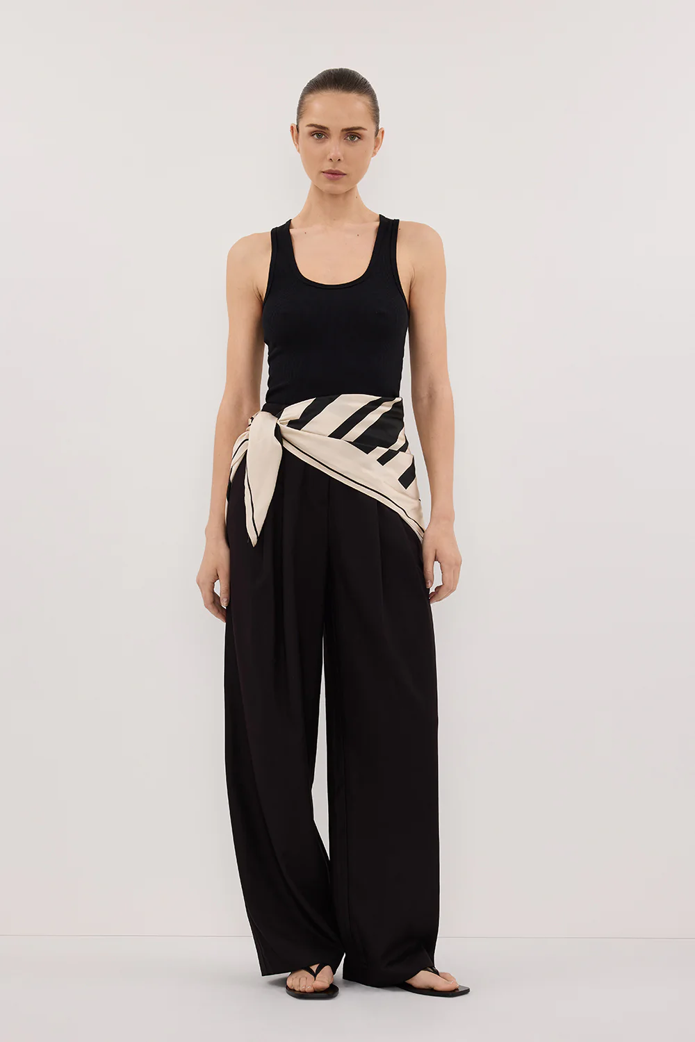 RAE BLACK STRIPE SILK SCARF TOP - Yukikoi