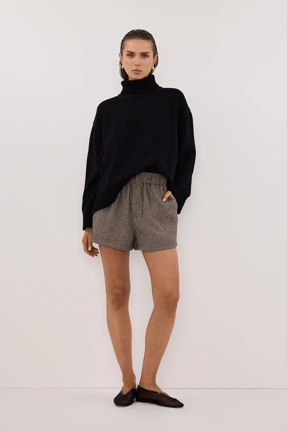 FRANKIE CHOC TWEED ELASTIC SHORT - Yukikoi