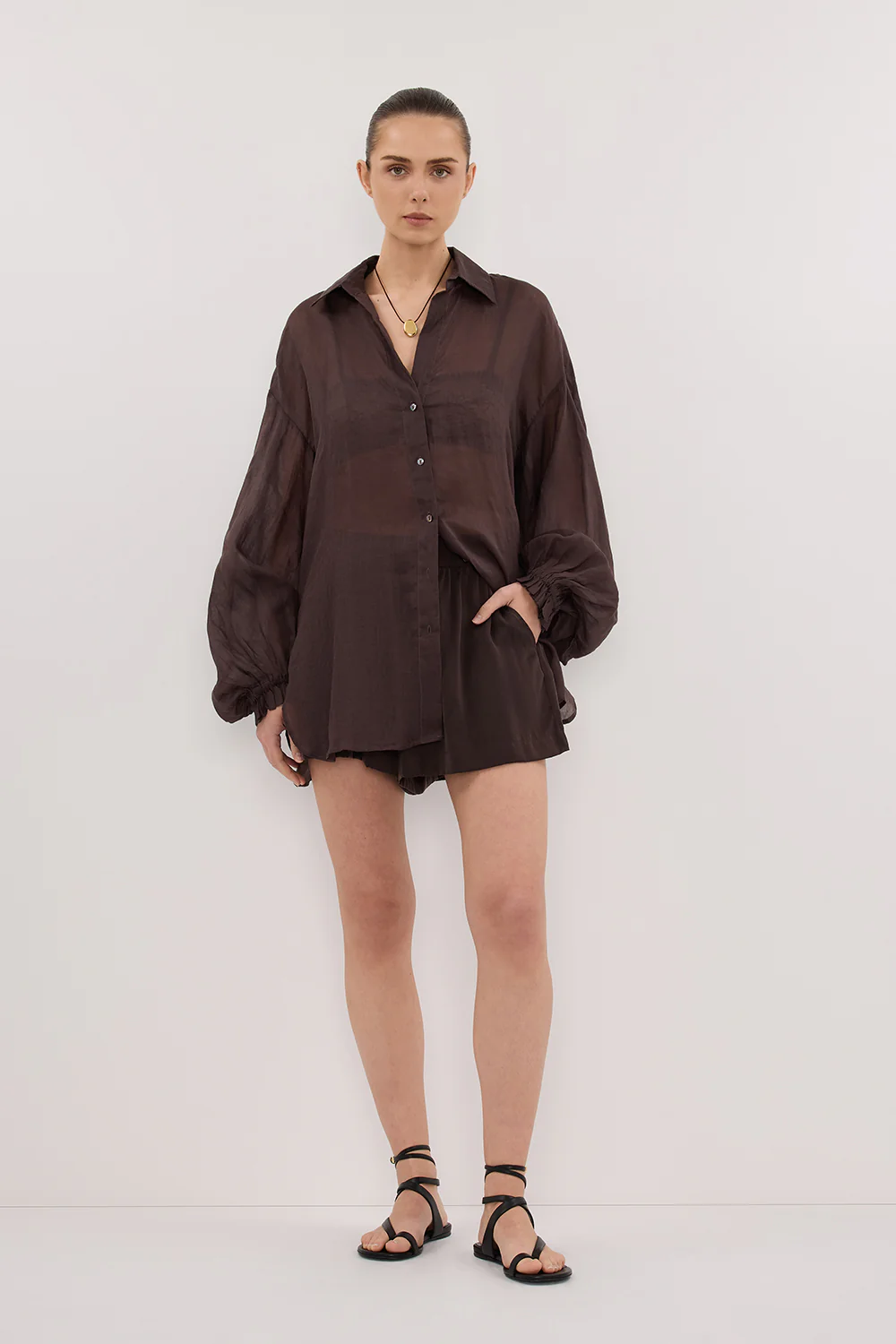 MILLER DARK CHOC RAMIE LONG SLEEVE SHIRT - Yukikoi
