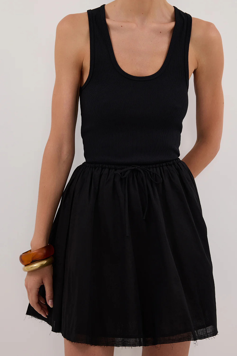 SIA BLACK DRAWSTRING MINI SKIRT - Yukikoi