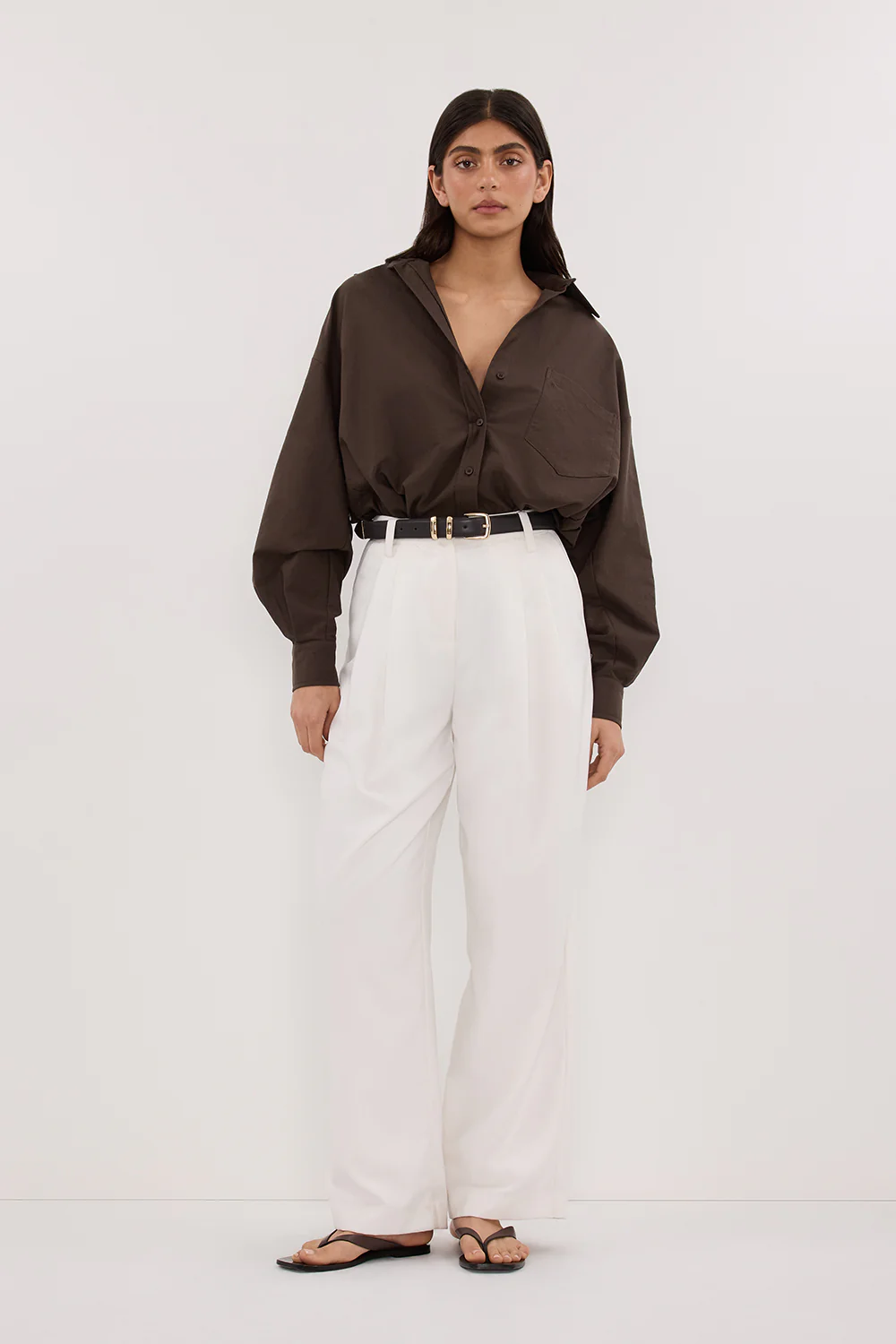 RHEA BITTER CHOC OVERSIZED COTTON SHIRT - Yukikoi