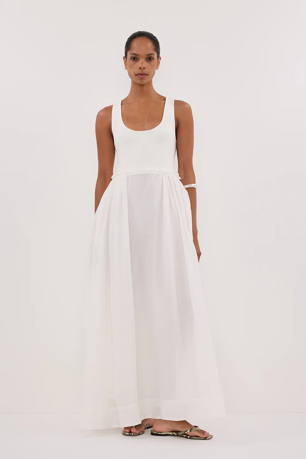 APRIL WHITE HYBRID KNIT MIDI DRESS - Yukikoi