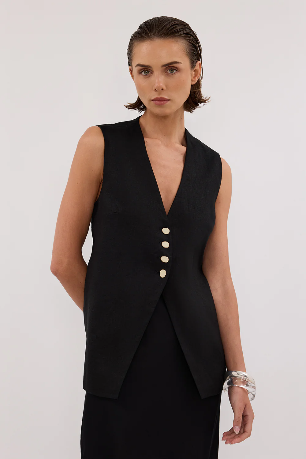 KNOX BLACK LINEN VEST - Yukikoi