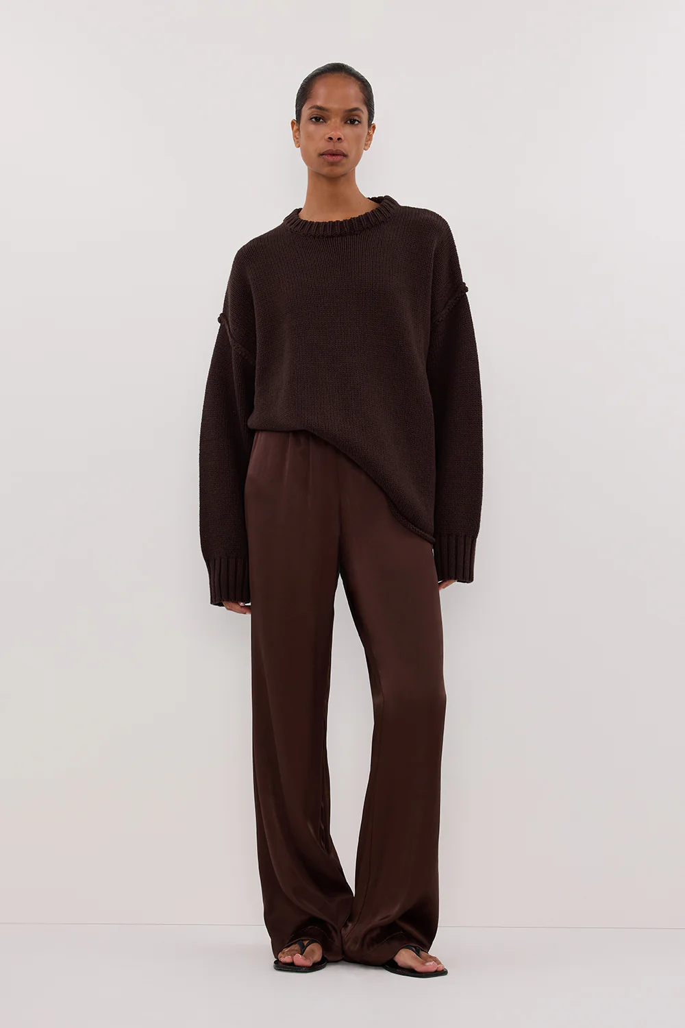 MONICA BITTER CHOC SATIN PANT - Yukikoi