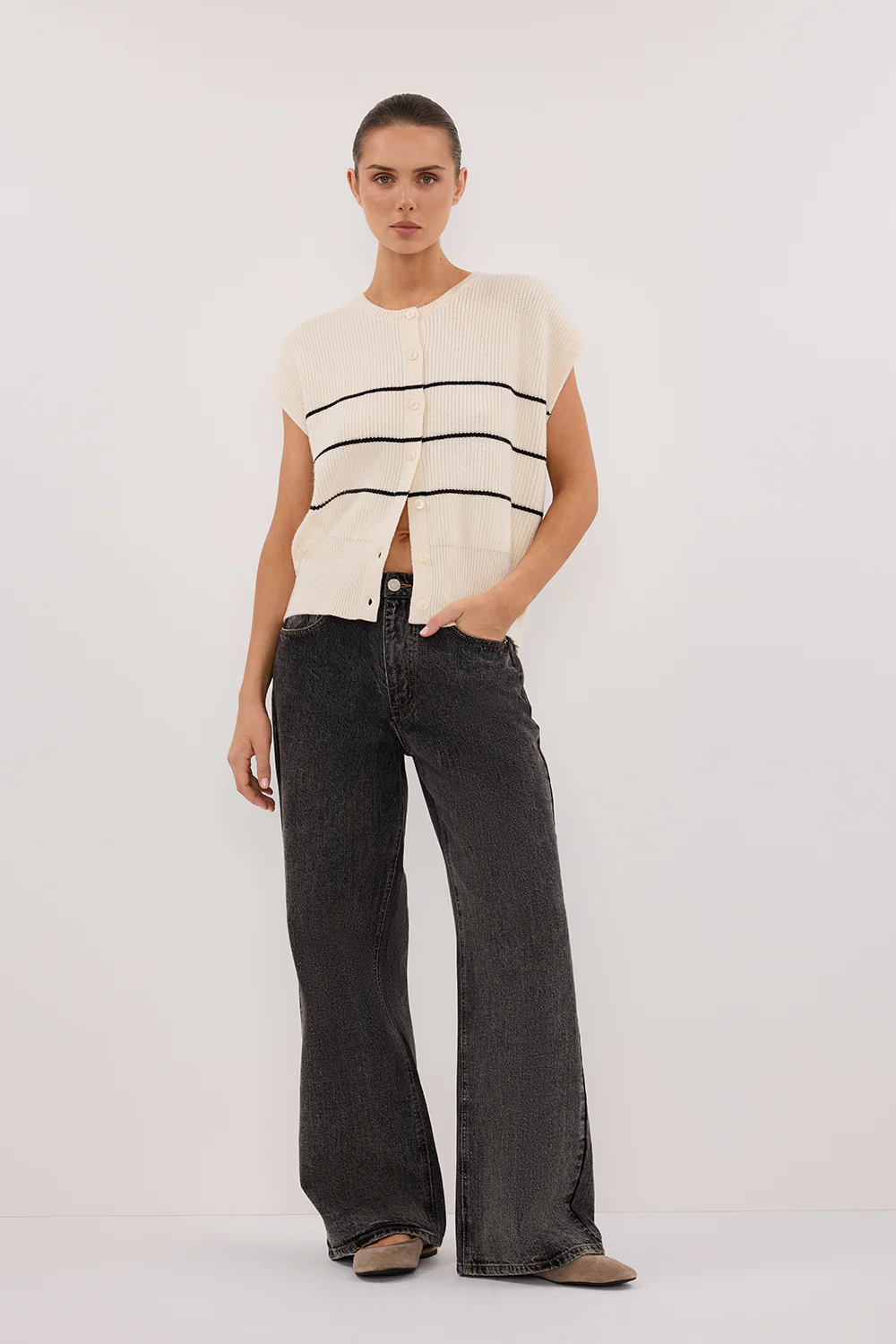 KATE CREAM STRIPE KNIT VEST - Yukikoi