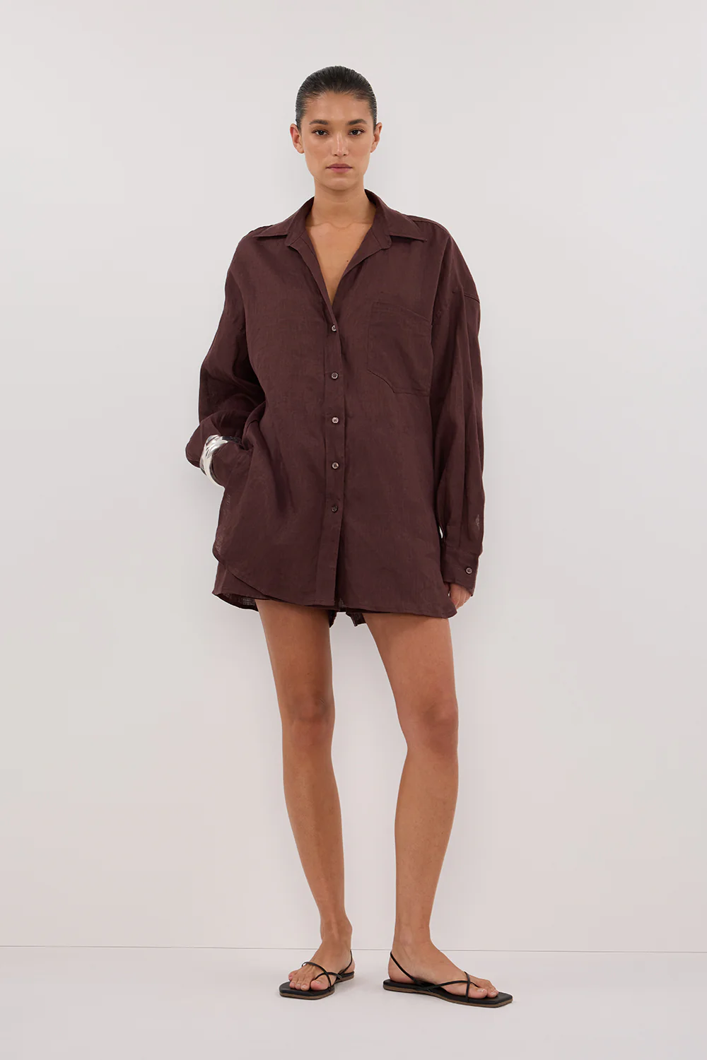 LUNE WALNUT OVERSIZED LINEN SHIRT - Yukikoi