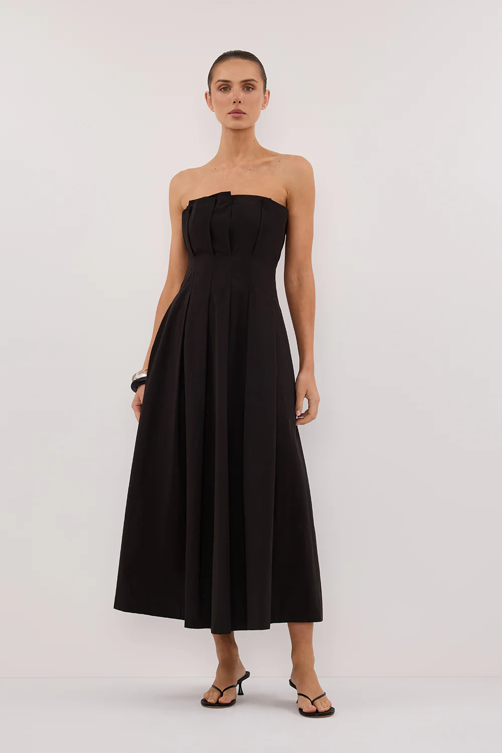 LILLY BLACK COTTON STRAPLESS MIDI DRESS - Yukikoi