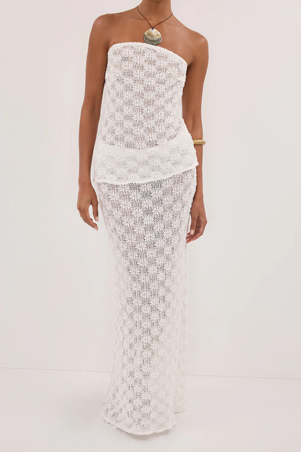 AGNES WHITE CROCHET COLUMN MIDI SKIRT - PRE ORDER - Yukikoi
