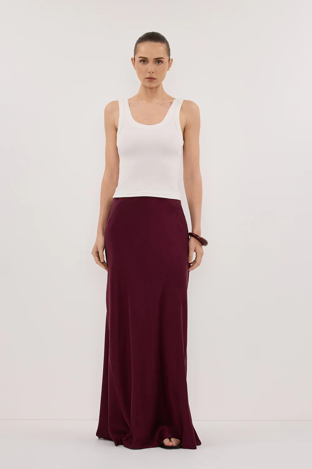 COLETTE MERLOT SILK MIDI SKIRT - Yukikoi