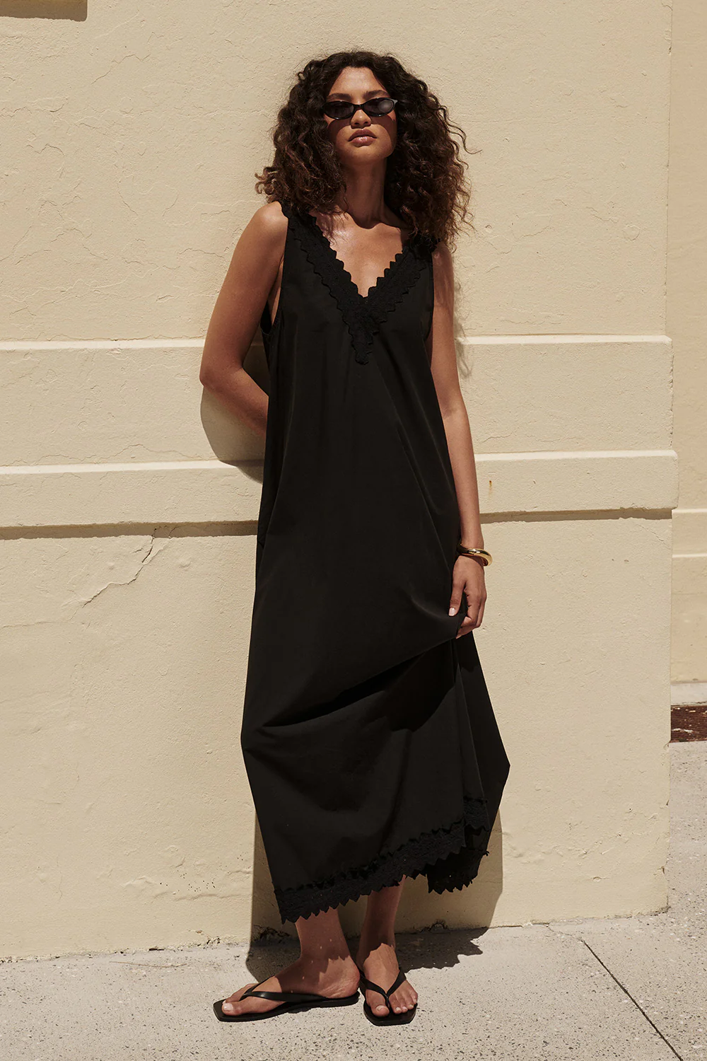 ANNABEL BLACK SLEEVELESS V NECK MIDI DRESS - PRE ORDER - Yukikoi