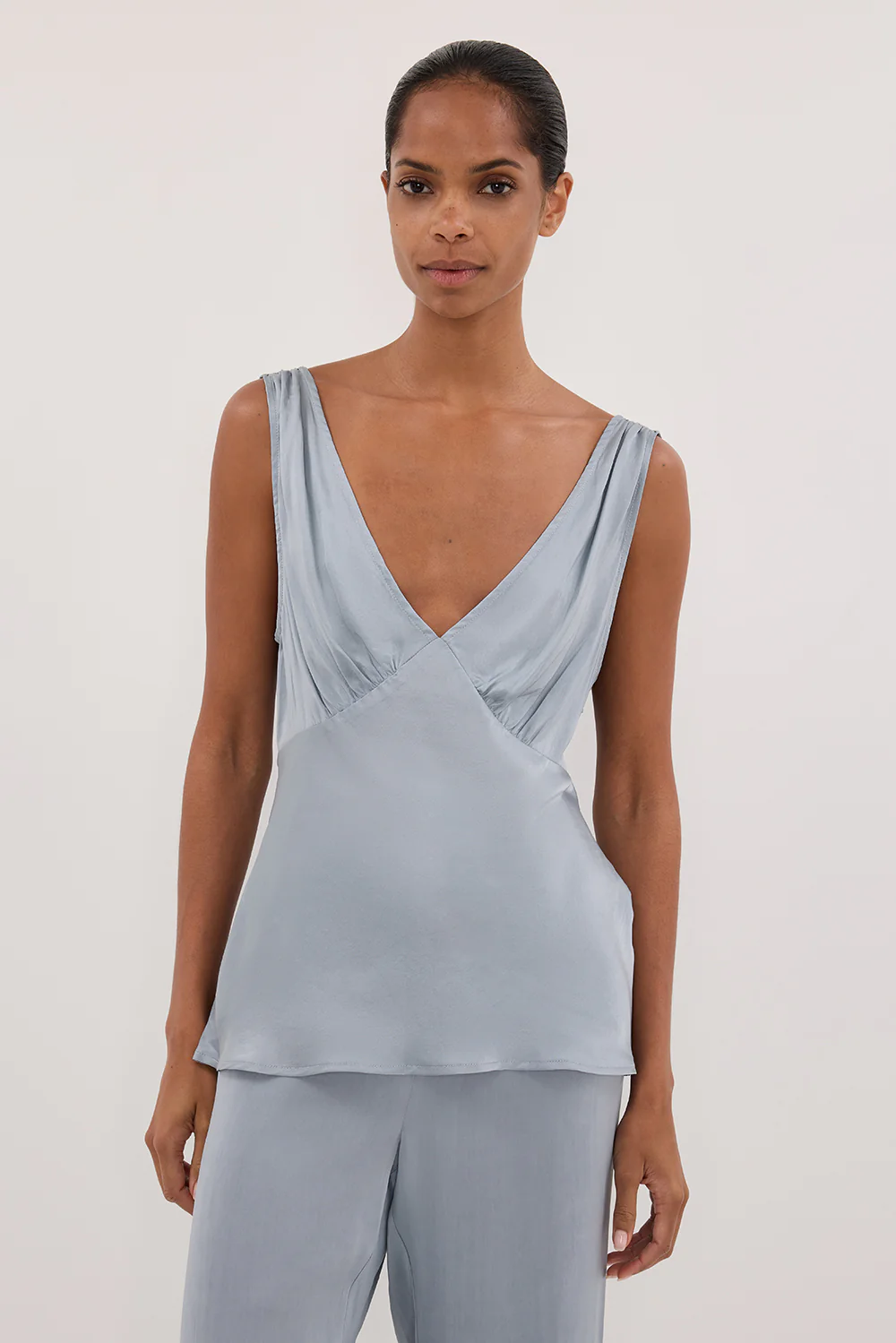 JORJA DUSTY BLUE SLEEVELESS SILK TOP - PRE ORDER - Yukikoi