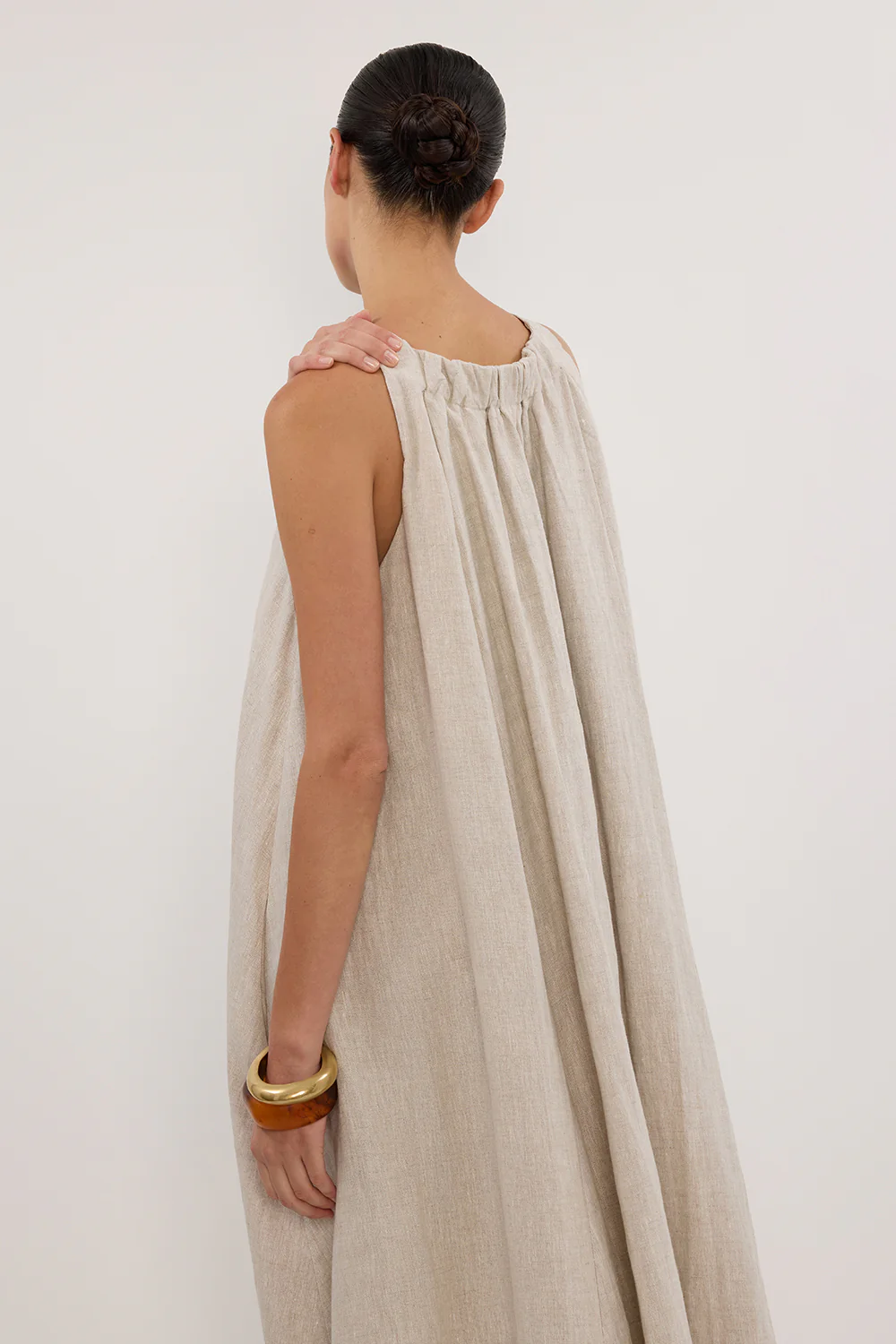 ISABELLE NATURAL LINEN MIDI DRESS - Yukikoi