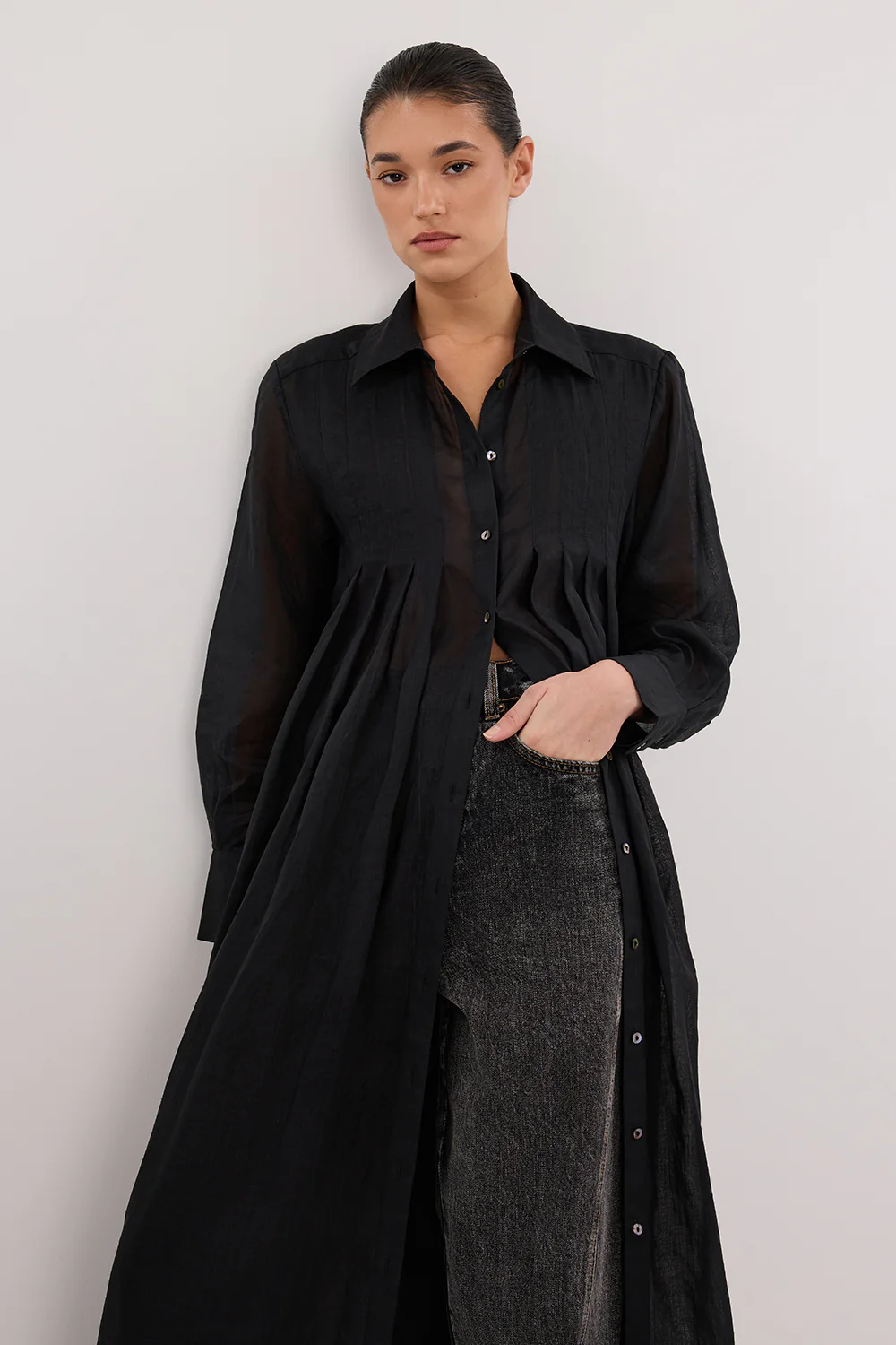 CARMEL BLACK RAMIE SHIRT DRESS - Yukikoi
