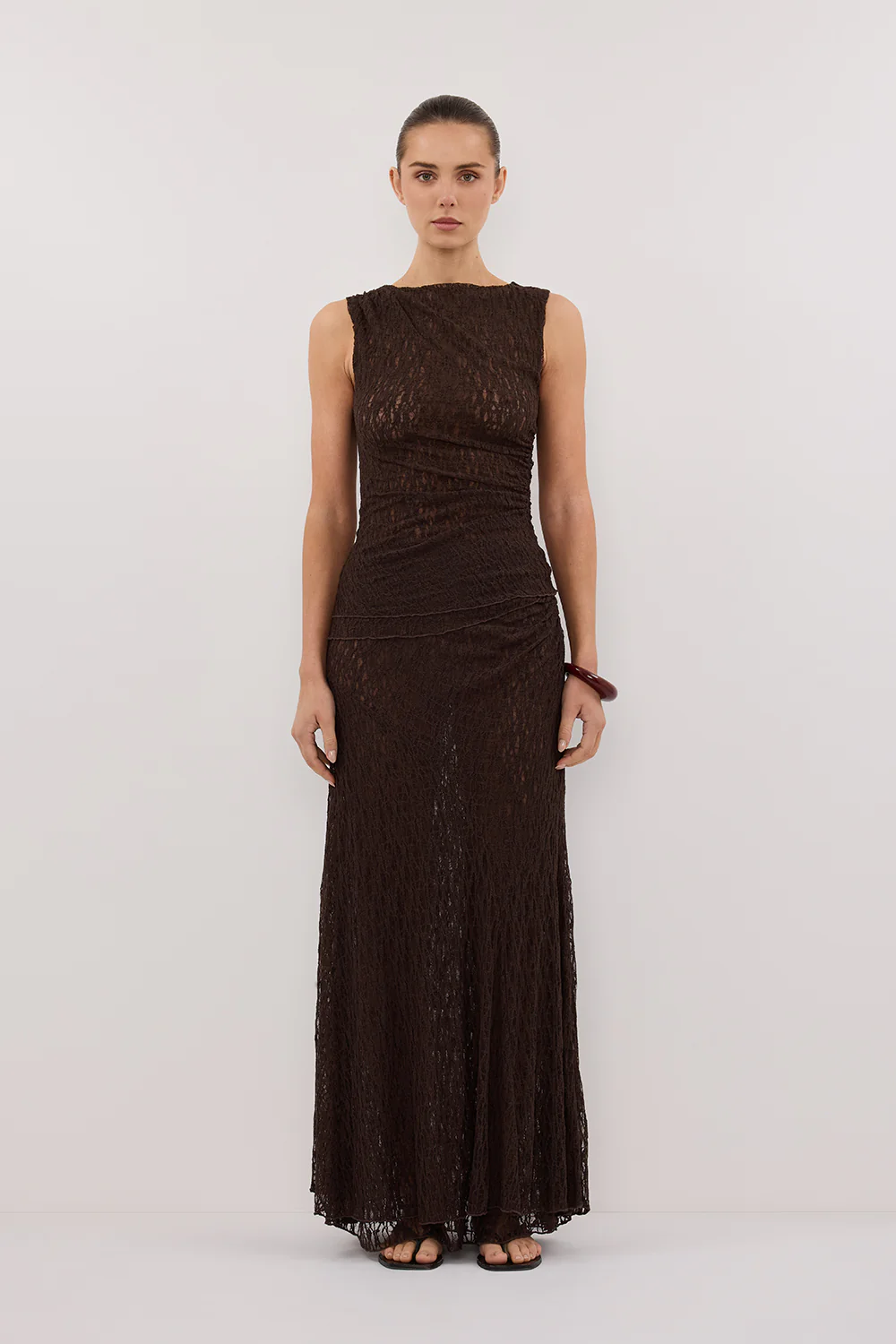 LIZZIE DARK CHOCOLATE SLEEVELESS LACE TOP - Yukikoi