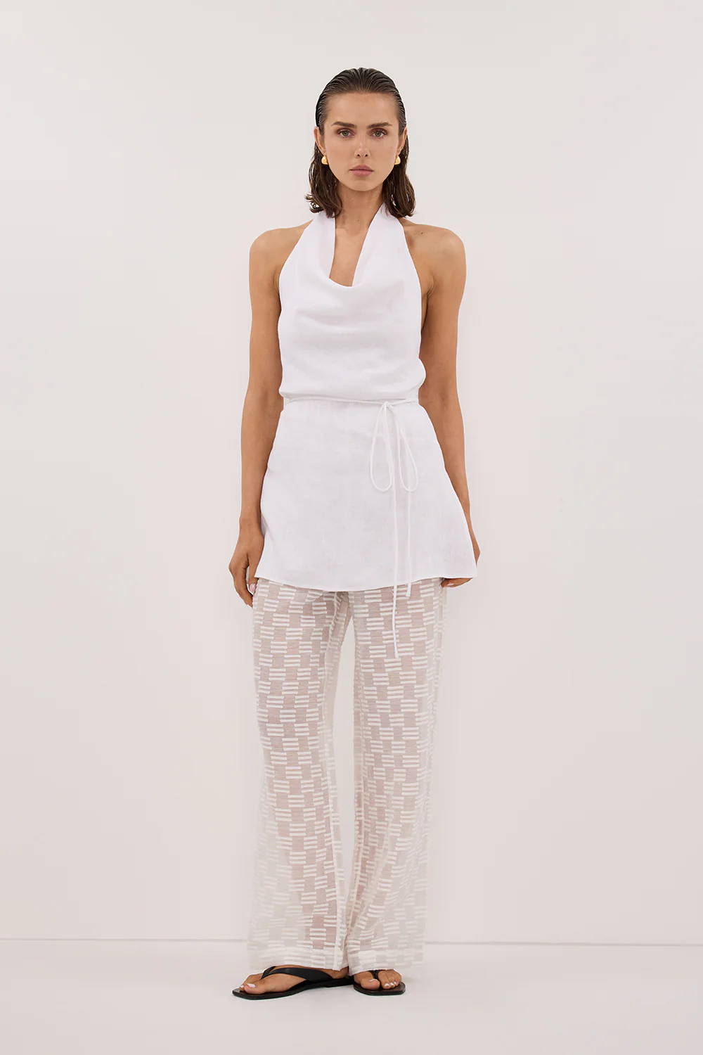 ELBA WHITE SHEER CHECK PANT - Yukikoi