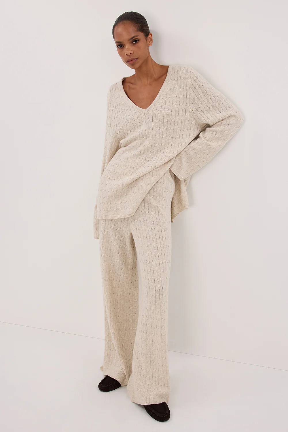 MAREN CHALK CABLE KNIT PANT - Yukikoi