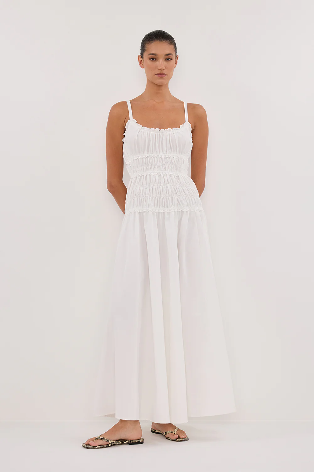 TOBY WHITE COTTON MIDI DRESS - Yukikoi