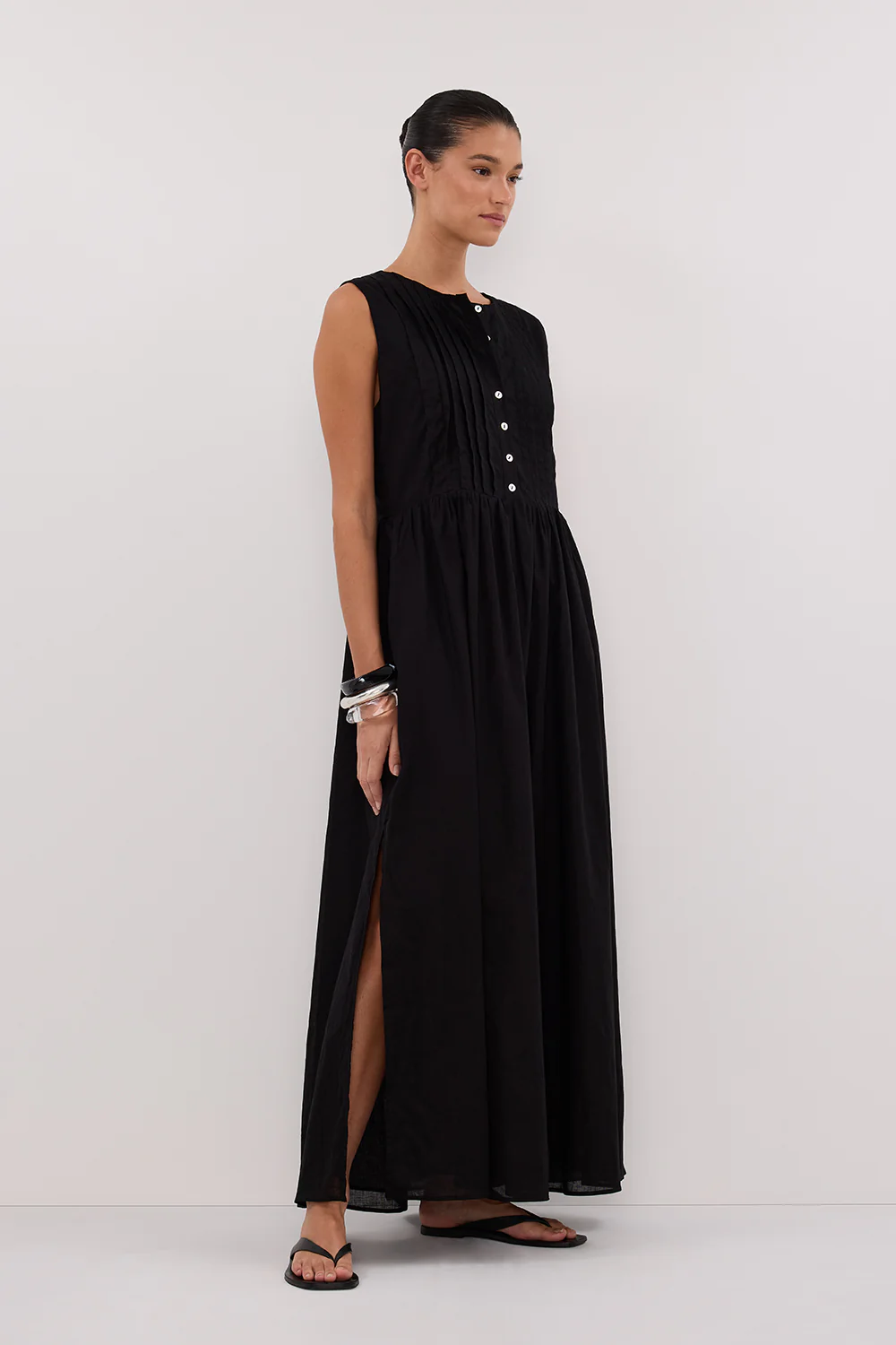 LARS BLACK PINTUCK LINEN MIDI DRESS - Yukikoi