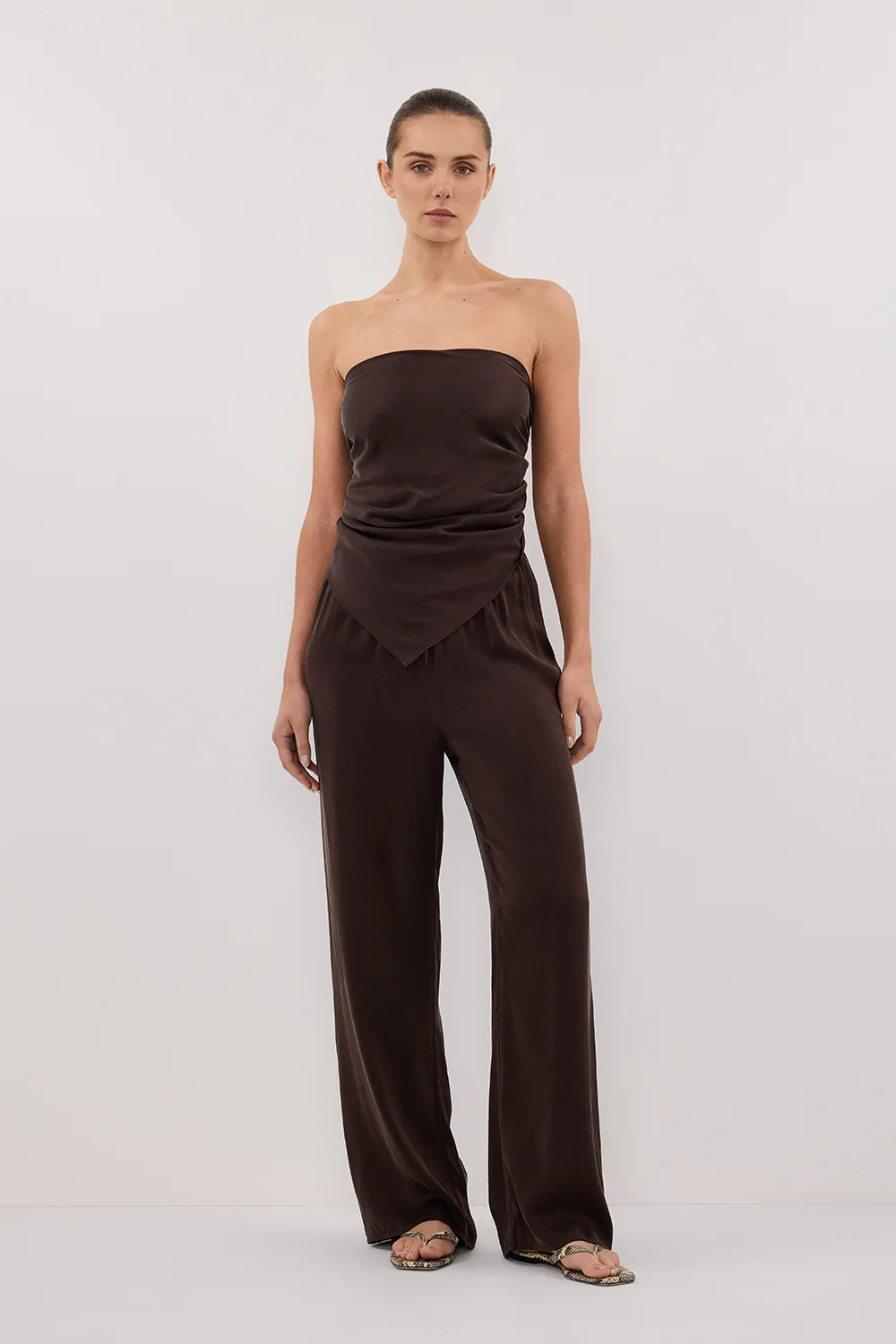 PERCY BITTER CHOC SILK SCARF TOP - Yukikoi