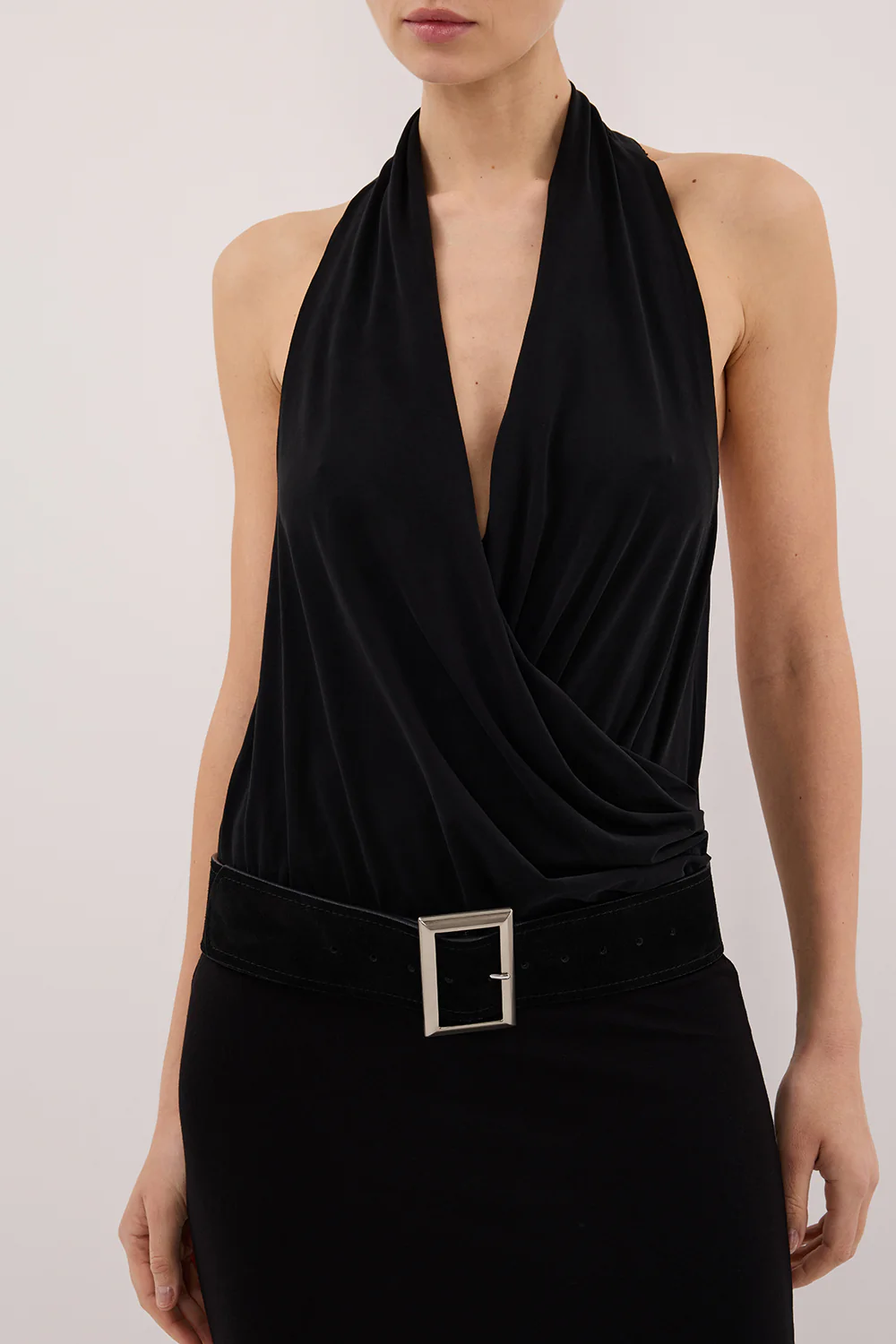 FELICITY BLACK SLEEVELESS HALTER MIDI DRESS - Yukikoi