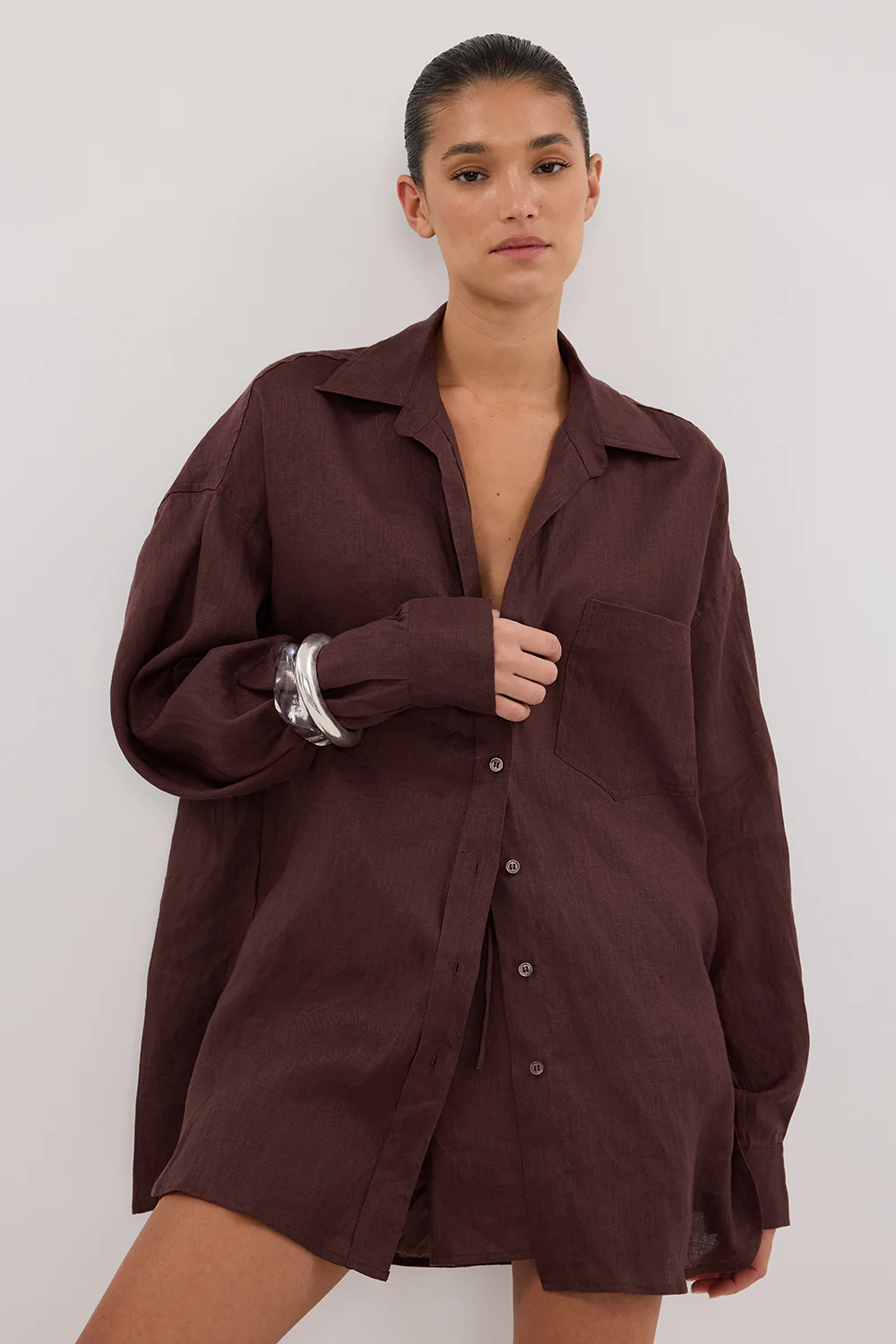 LUNE WALNUT OVERSIZED LINEN SHIRT - Yukikoi