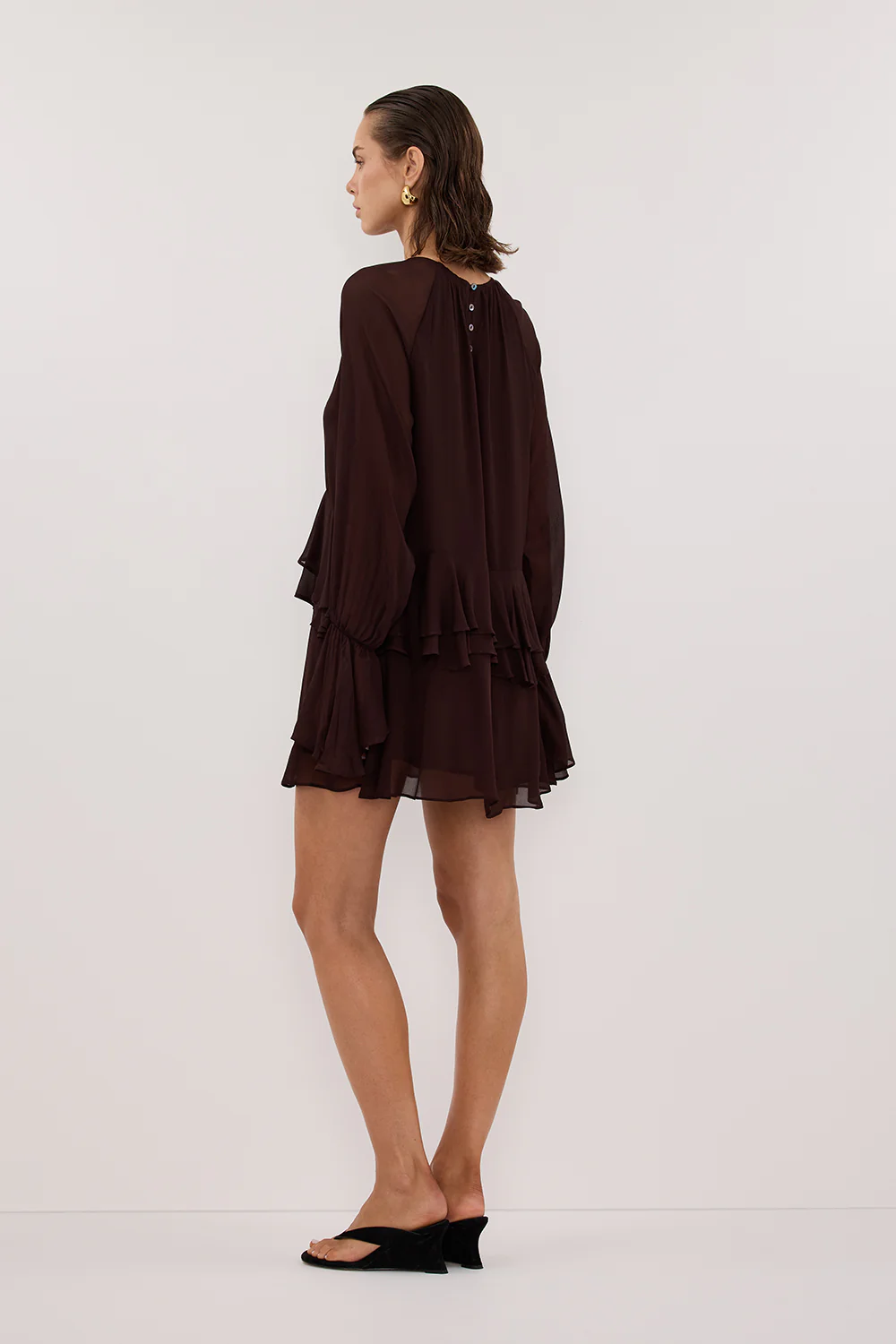 BODHI DARK CHOC LONG SLEEVE MINI DRESS - Yukikoi