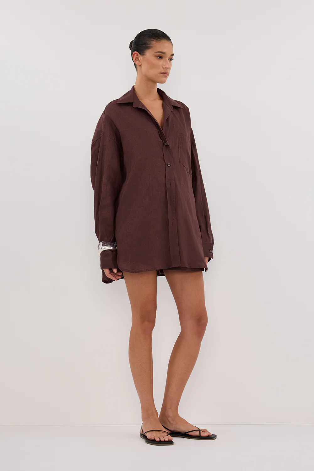 LUNE WALNUT OVERSIZED LINEN SHIRT - Yukikoi