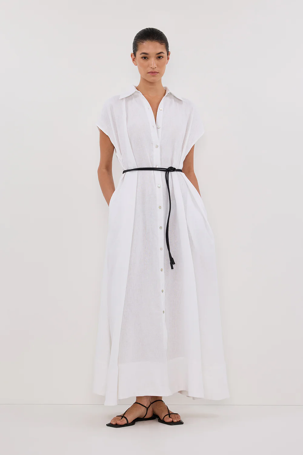 LANA WHITE LINEN MIDI SHIRT DRESS - Yukikoi