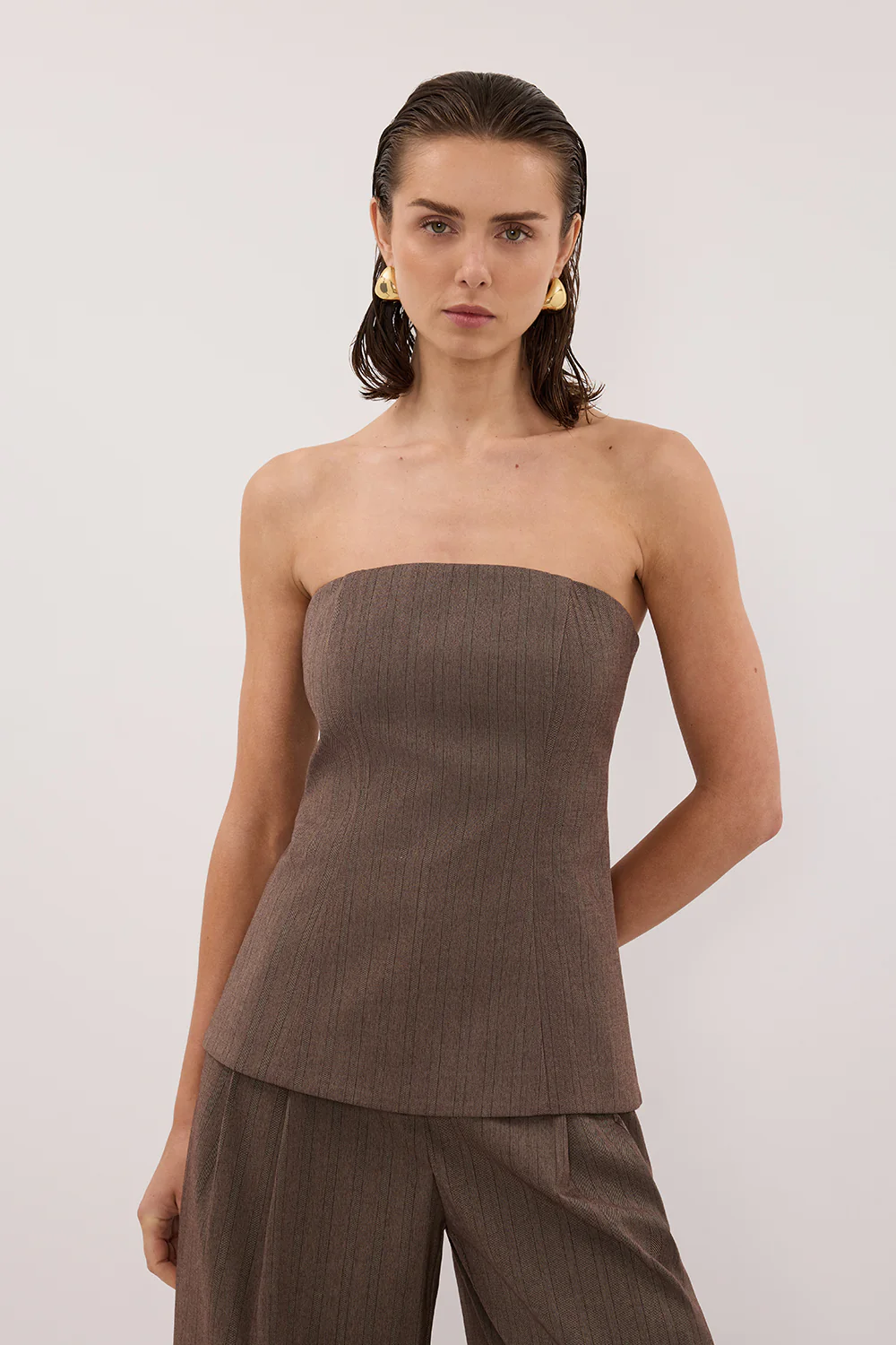 HAILEY CHOC STRAPLESS STRIPE BUSTIER TOP - Yukikoi