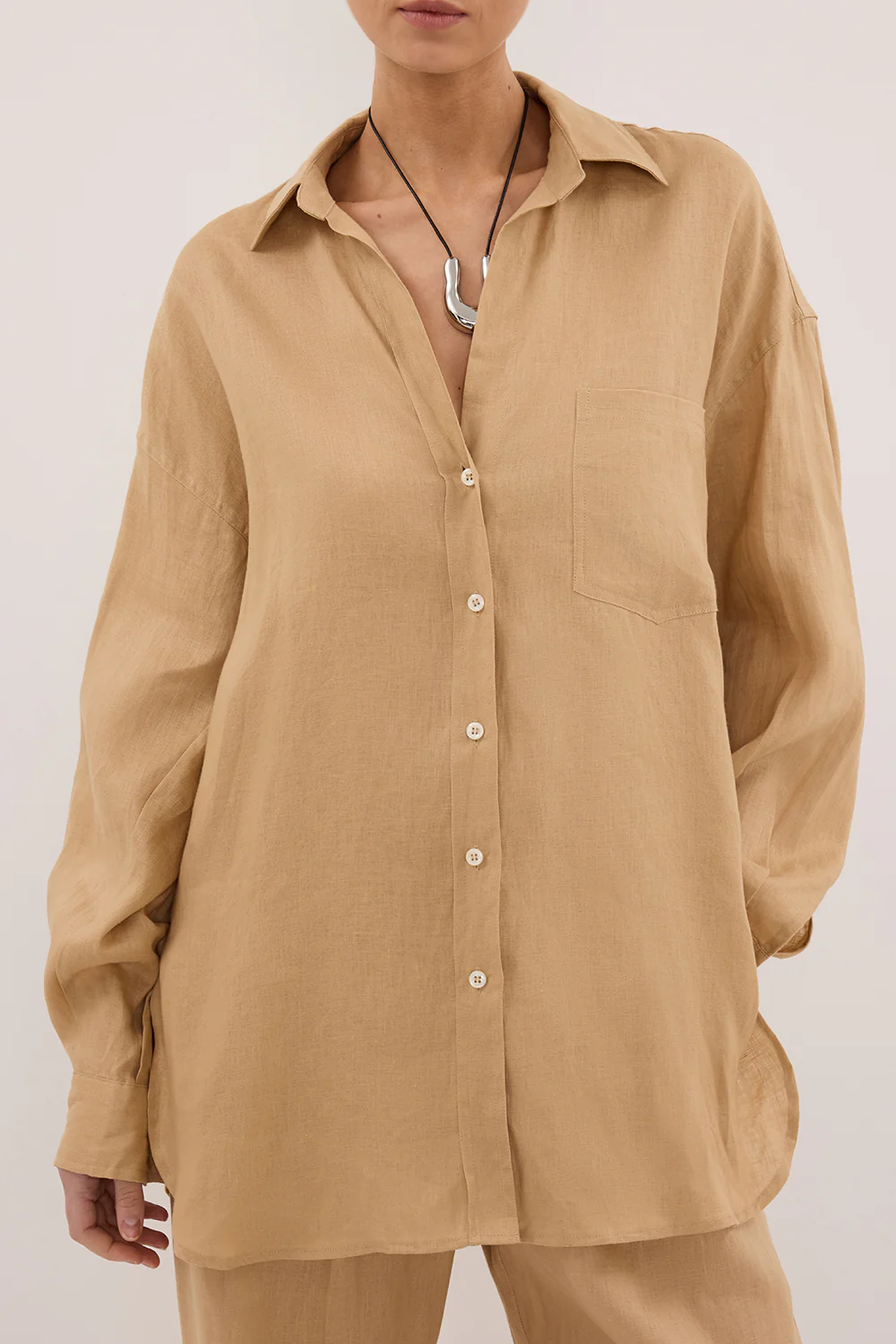 LUNE TAN OVERSIZED LINEN SHIRT - Yukikoi