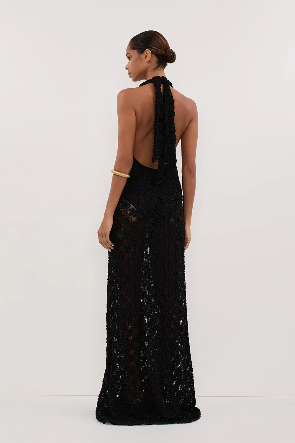AGNES BLACK CROCHET HALTER MIDI DRESS - Yukikoi