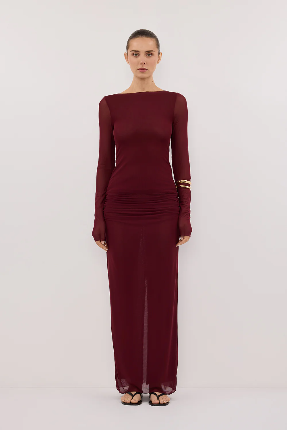 NYRA WINE LONG SLEEVE MESH TOP - Yukikoi