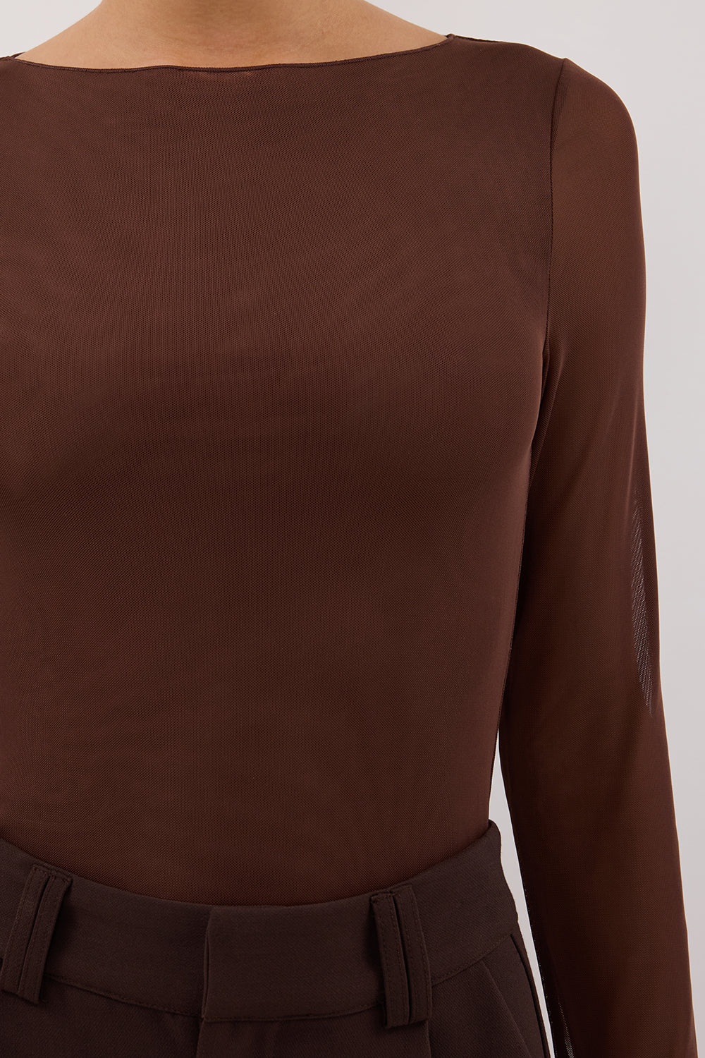 NYRA CHOC LONG SLEEVE MESH TOP - Yukikoi