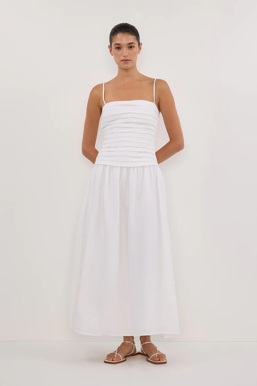 REECE WHITE LINEN MIDI DRESS - Yukikoi