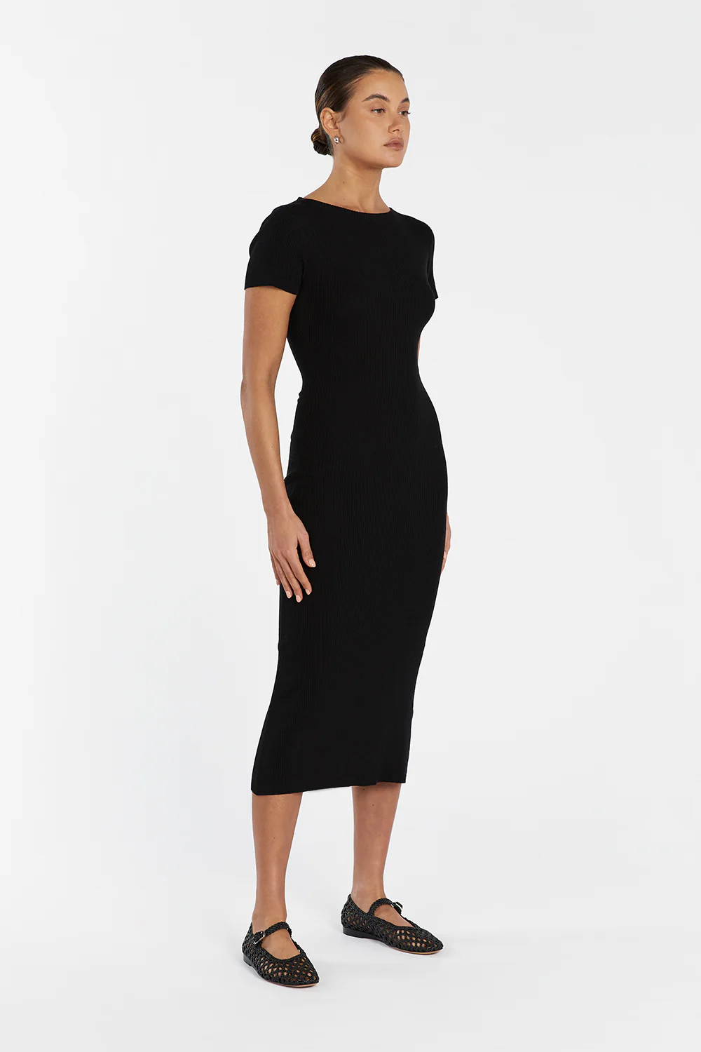 MAX BLACK BOAT NECK KNIT MIDI DRESS - Yukikoi