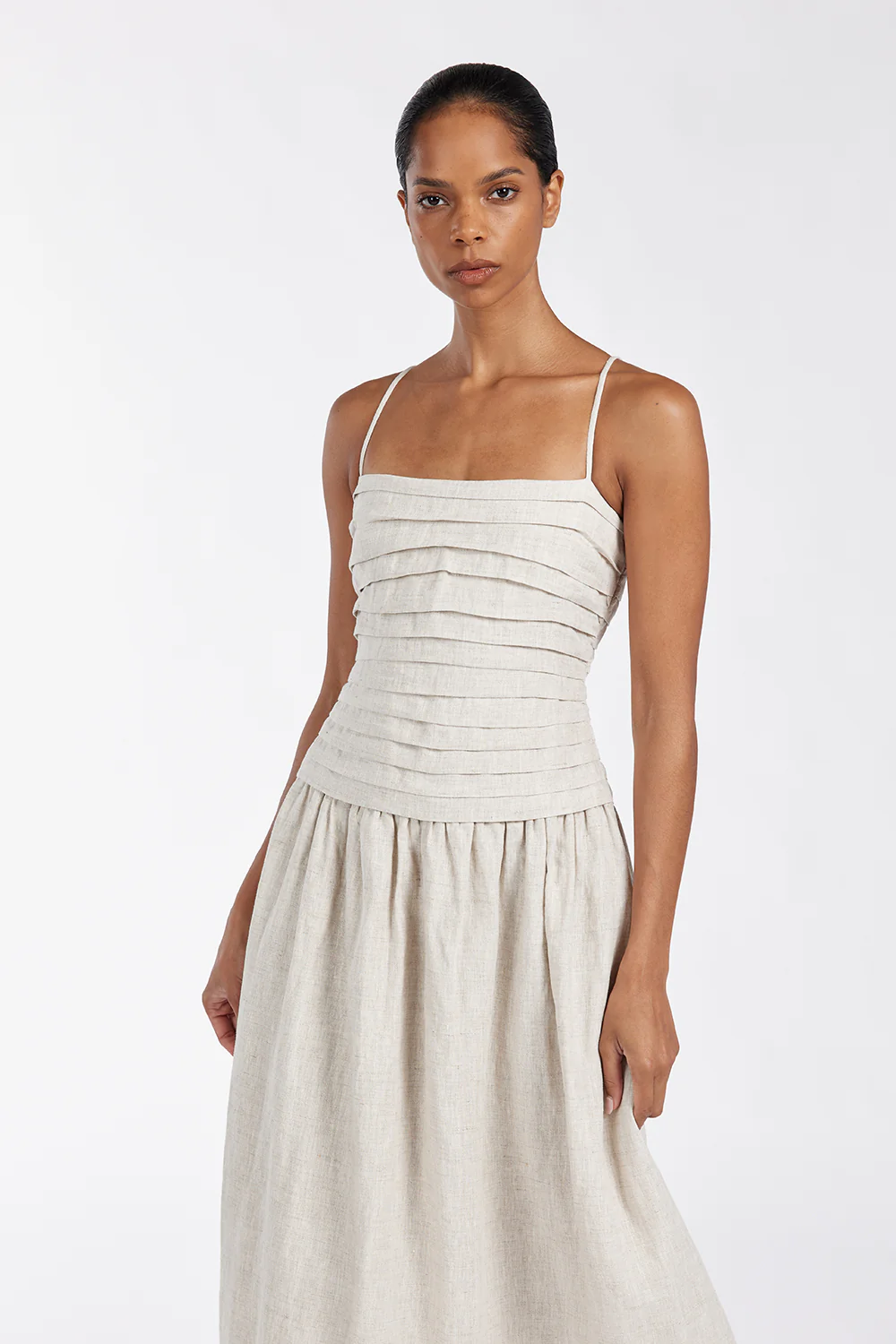 REECE NATURAL LINEN MIDI DRESS - Yukikoi