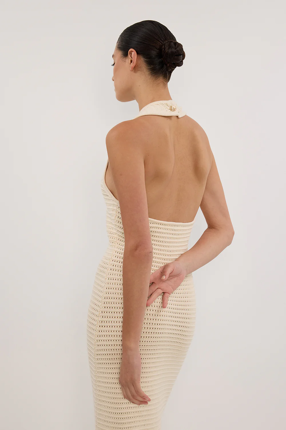 GINA CREAM HALTER CROCHET DRESS - Yukikoi