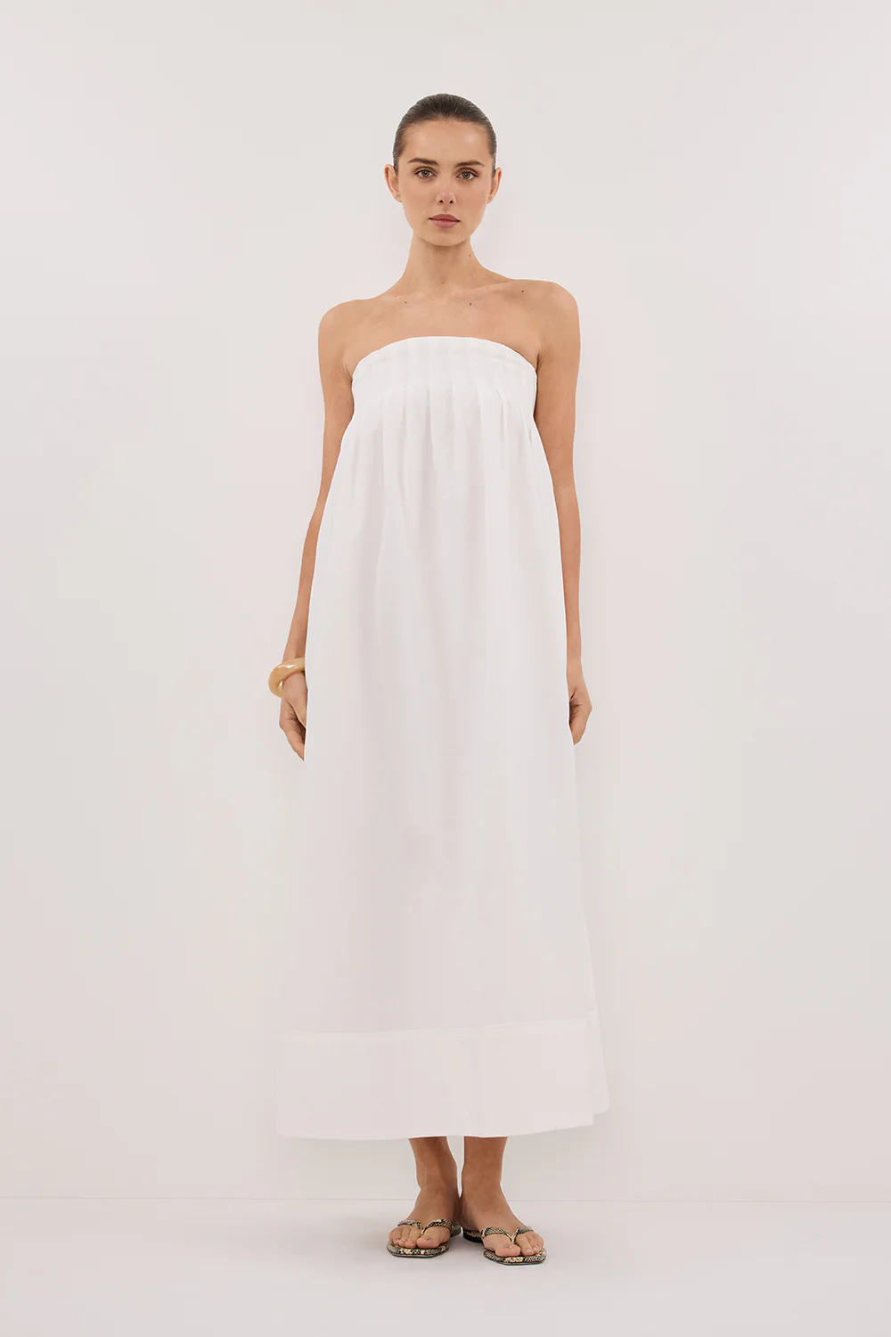 MORGAN WHITE STRAPLESS MIDI DRESS - Yukikoi