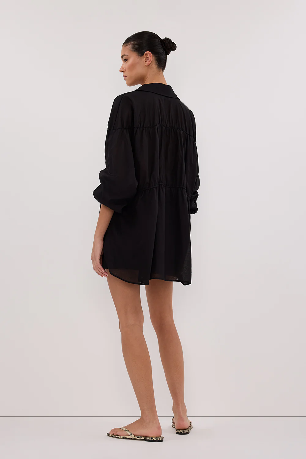FLOYCE BLACK LINEN LONG SLEEVE TOP - Yukikoi