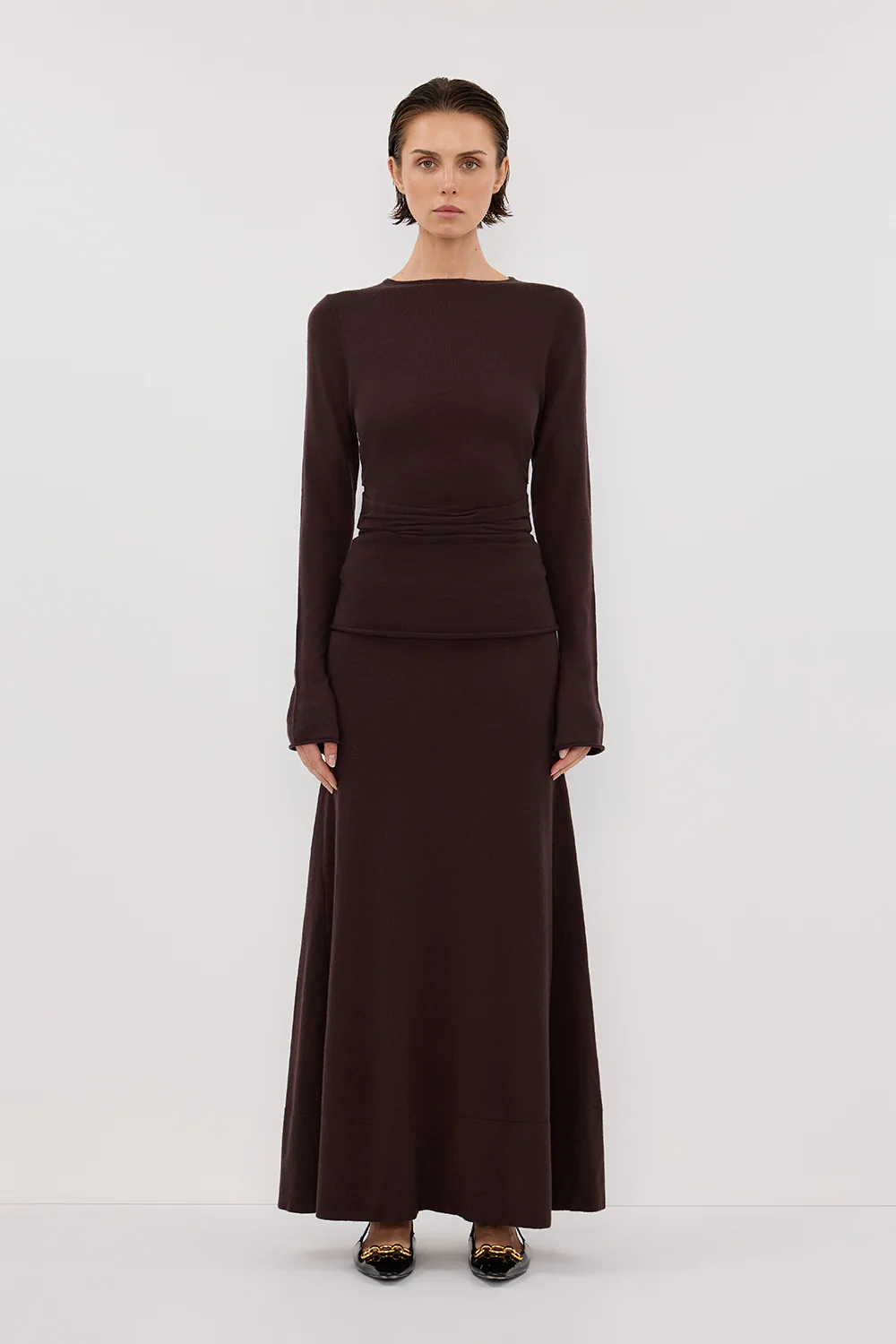 NICO BITTER CHOC MERINO MAXI SKIRT - Yukikoi