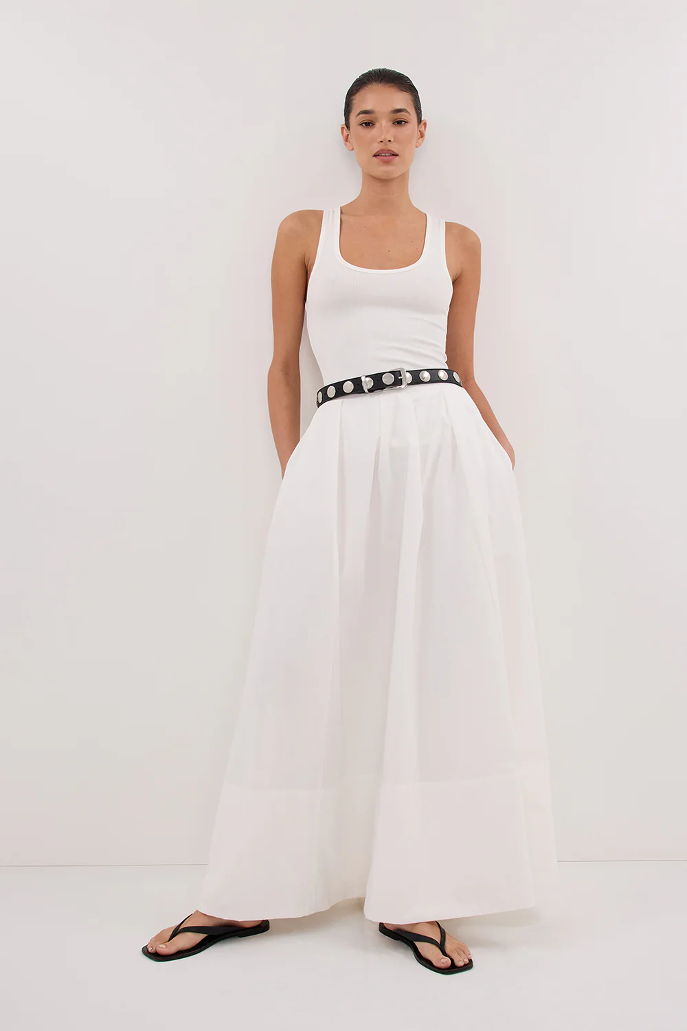 CONAGH WHITE POPLIN MIDI SKIRT - Yukikoi