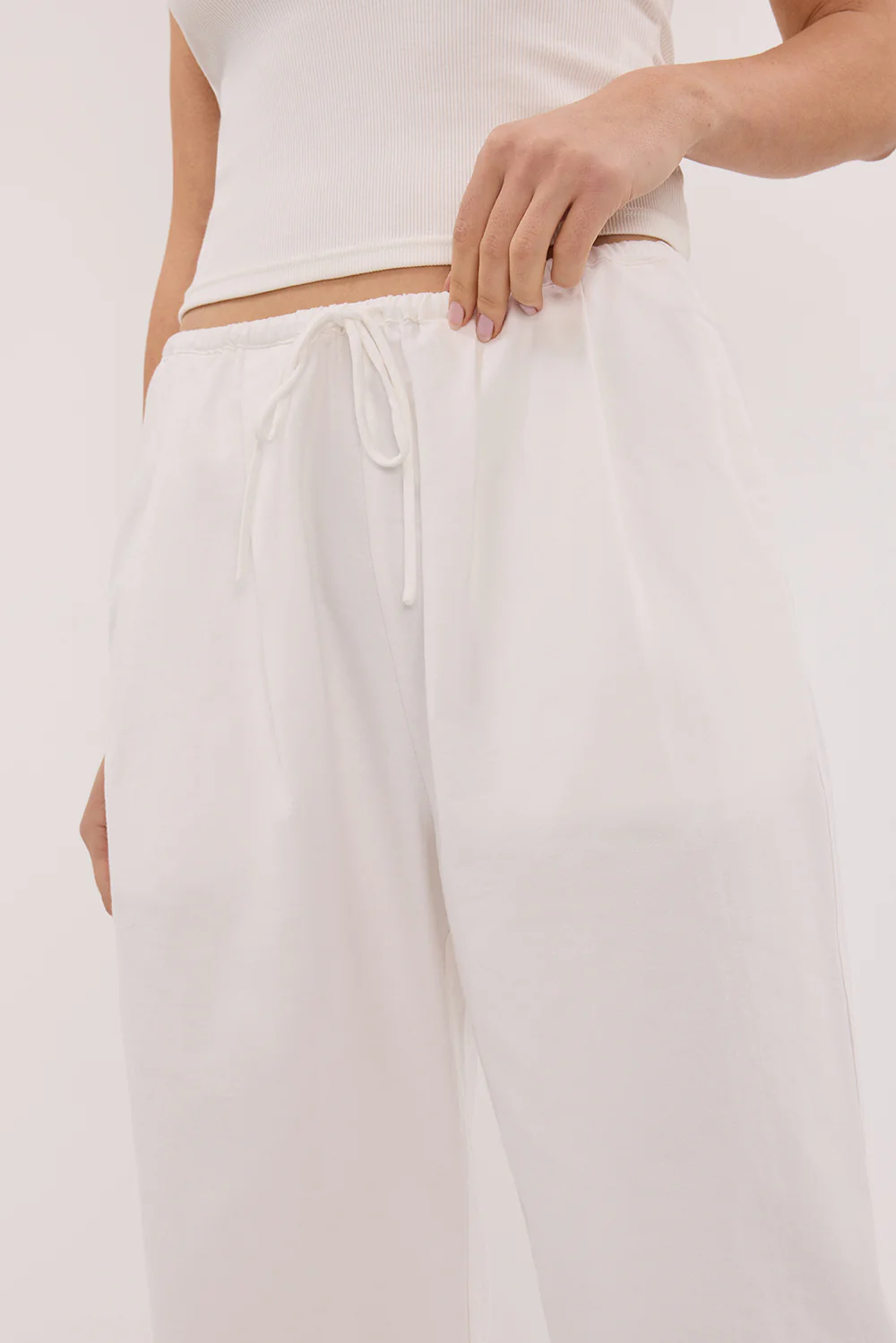 RHEA WHITE COTTON DRAWSTRING PANT - Yukikoi
