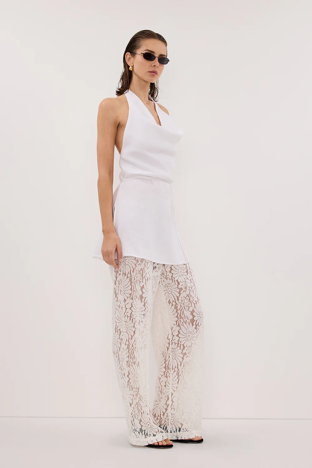 HAYLEE WHITE SLEEVELESS LINEN COWL TOP - Yukikoi