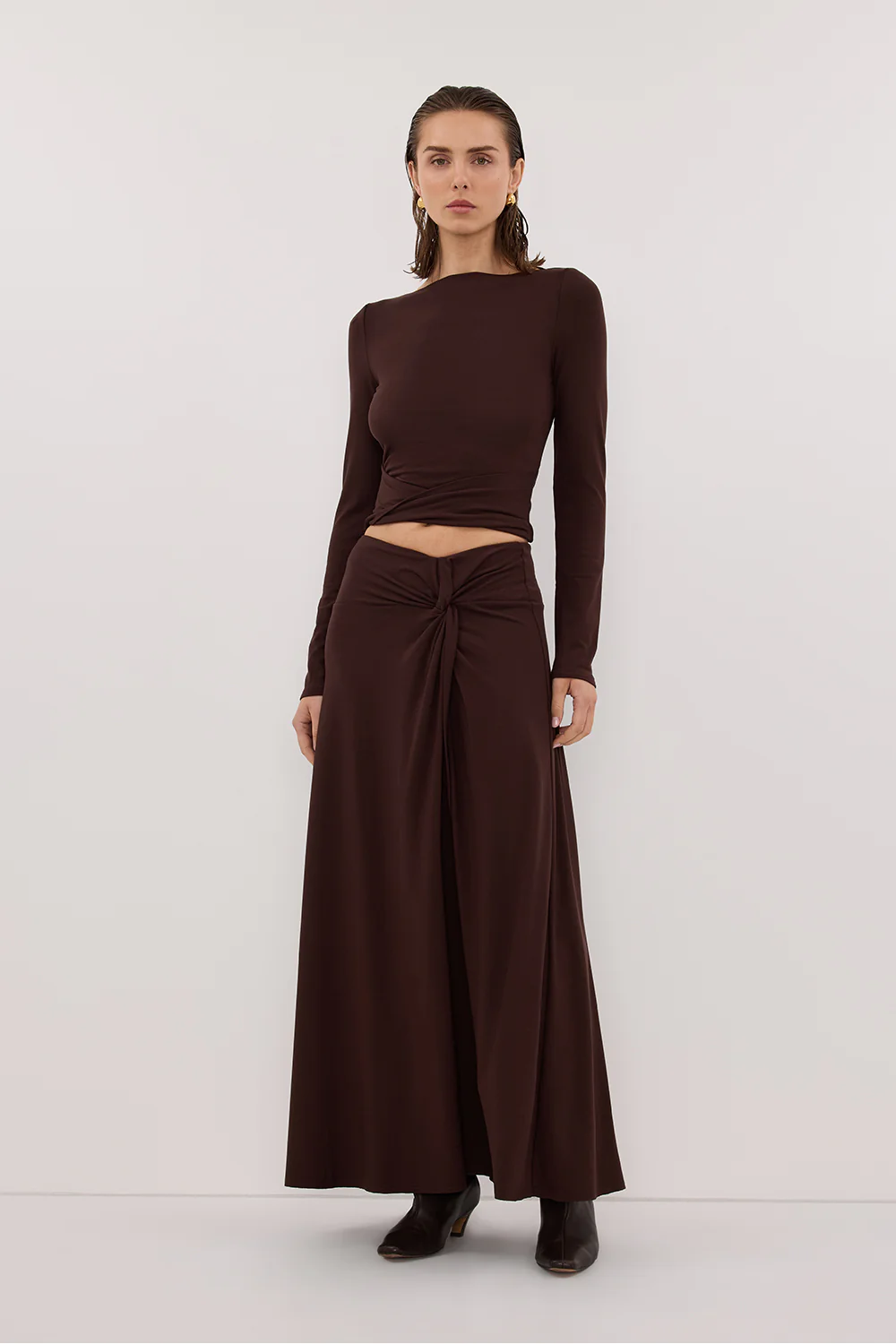 HADLEY CHOC LONG SLEEVE TWIST TOP - Yukikoi