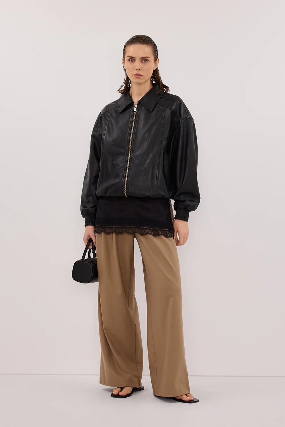 HUTTON BLACK LEATHER BOMBER JACKET - Yukikoi