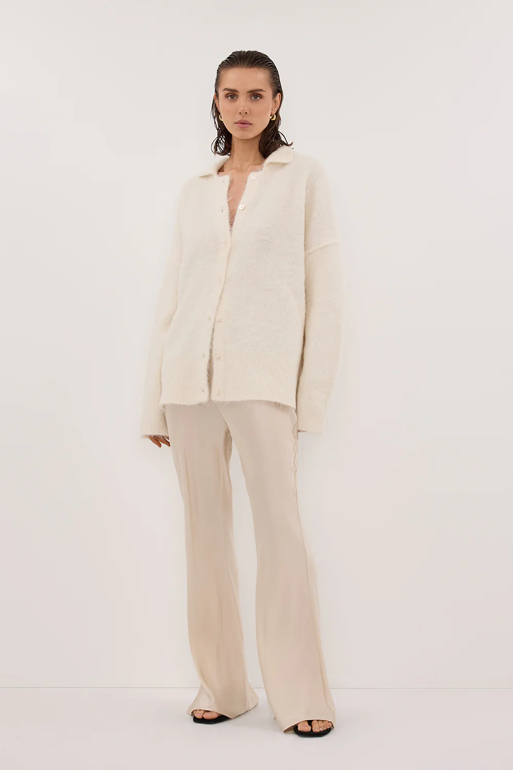 SALMA IVORY POLO NECK KNIT CARDIGAN - Yukikoi